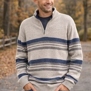 Chaps Men's Beige and Blue Zip-Up Sweater